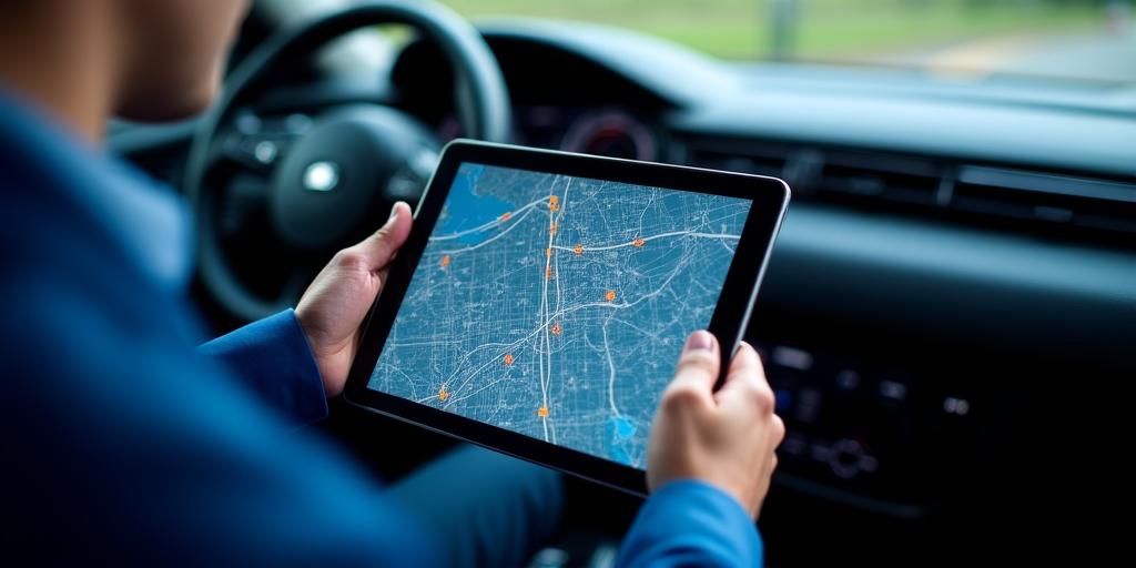 Close up of a driver using a digital transit mapping system